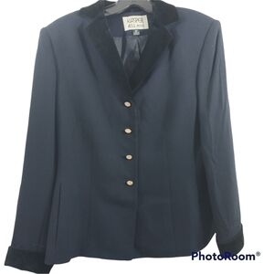 Kasper A.S.L. Petite, Navy Classic Blazer w Velvet Trim & Rhinestone Buttons 8P